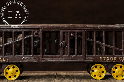 Antique Ideal Cast Iron Railroad Stock Car with Yellow Wheels