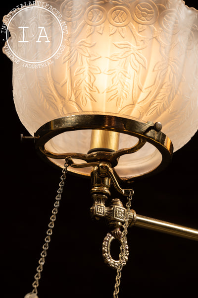 Early 20th Century Brass Pendant with Embossed Glass Shades