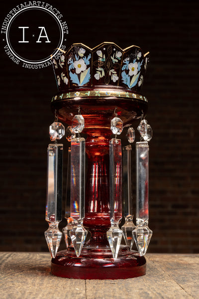 Pair of 19th Century Bohemian Ruby Glass Mantle Lusters with Prisms