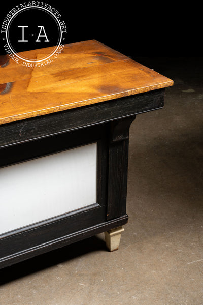 Early 20th Century Butcher's Counter With Milk Glass Panels