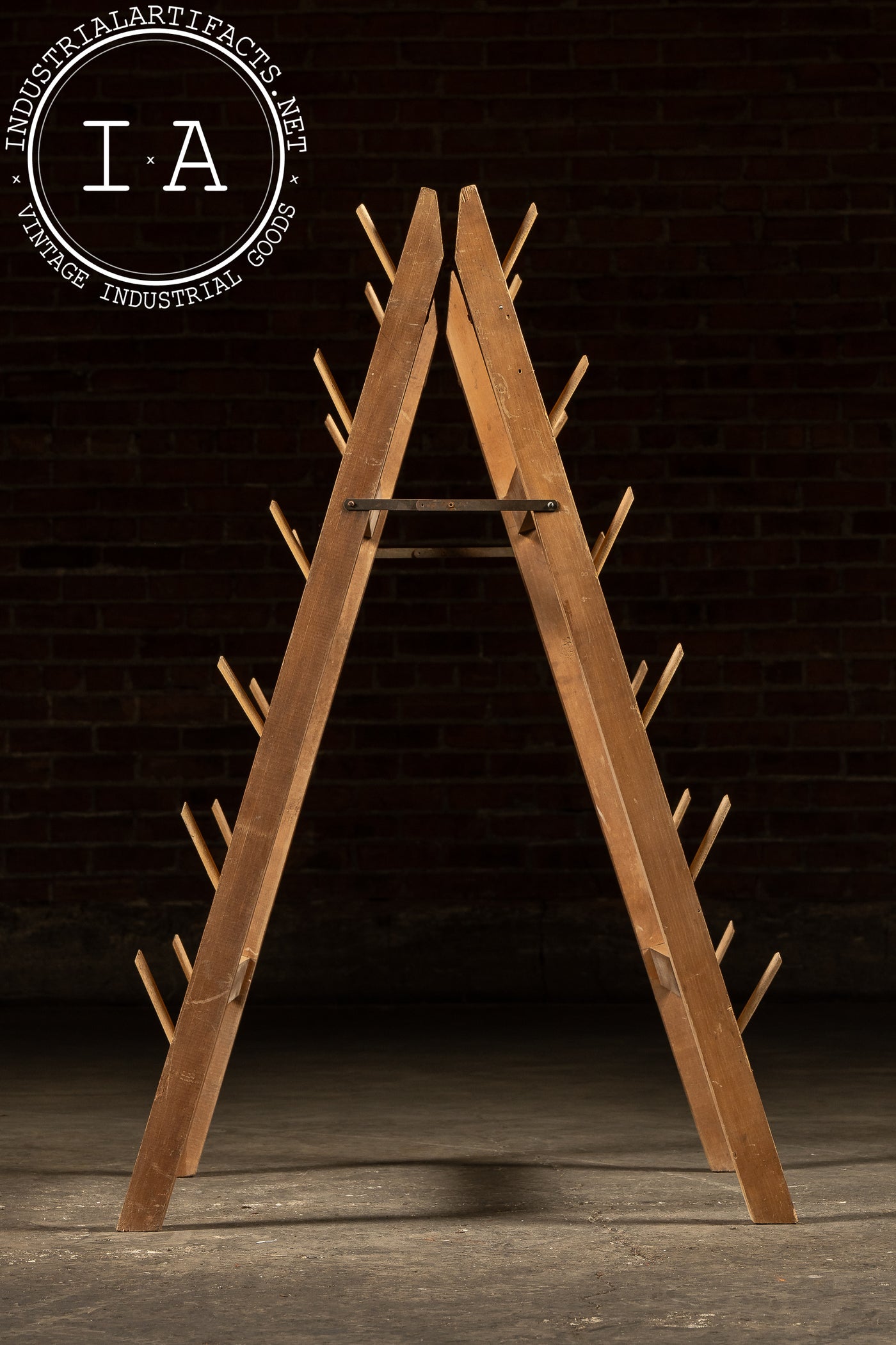 Antique Wooden A-Frame Drying Rack with Pegs