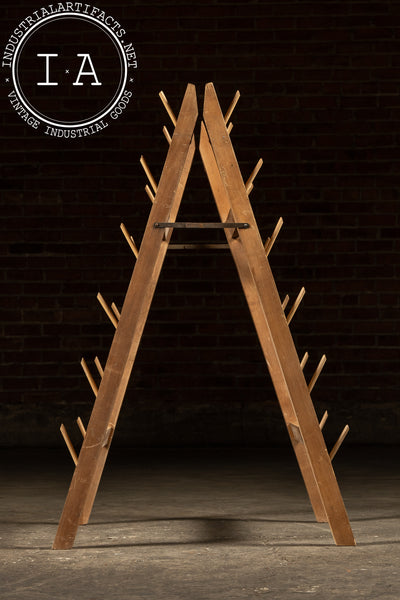 Antique Wooden A-Frame Drying Rack with Pegs