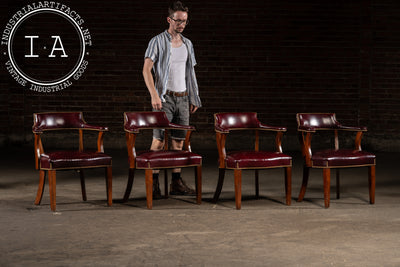 Set Of Four Nailhead Trim Barrel-Back Leather Armchairs in Oxblood