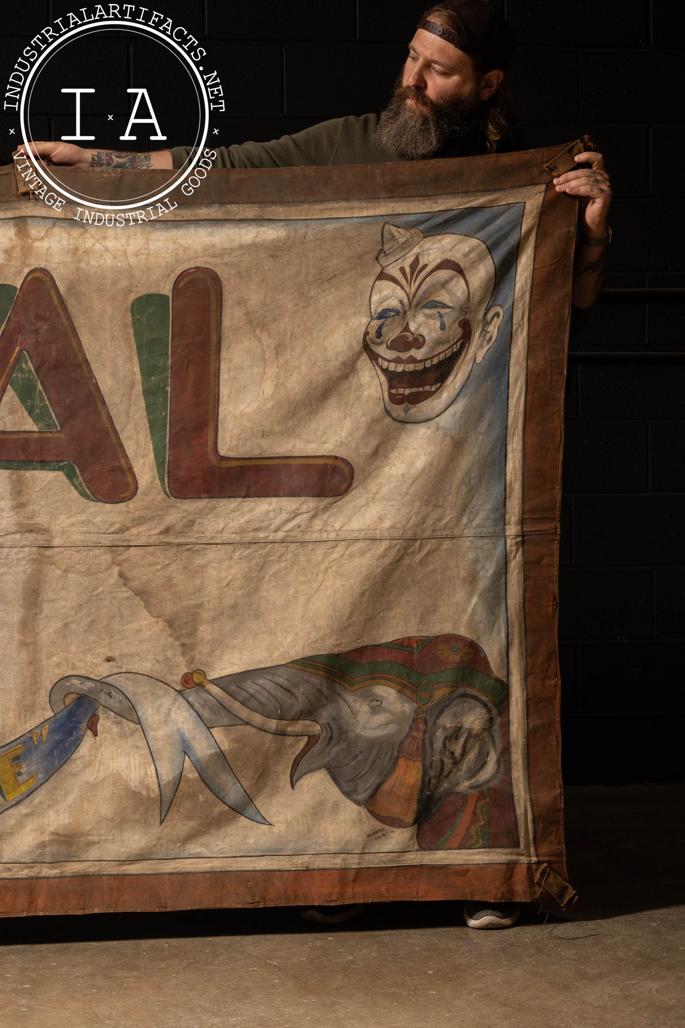 Antique Hand-Painted “Mechanical Wonder of the Age” Circus Banner