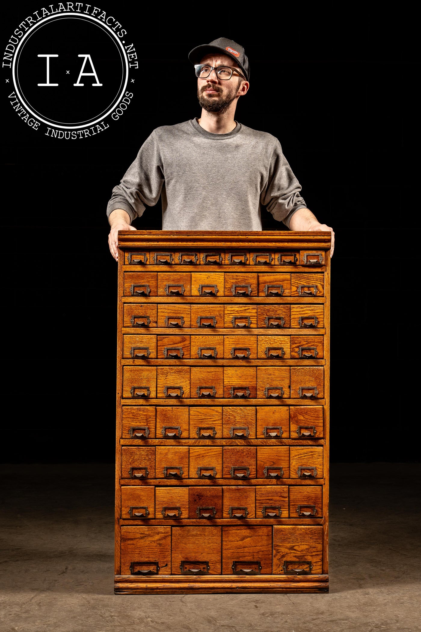 54-Drawer Oak Small Parts Cabinet