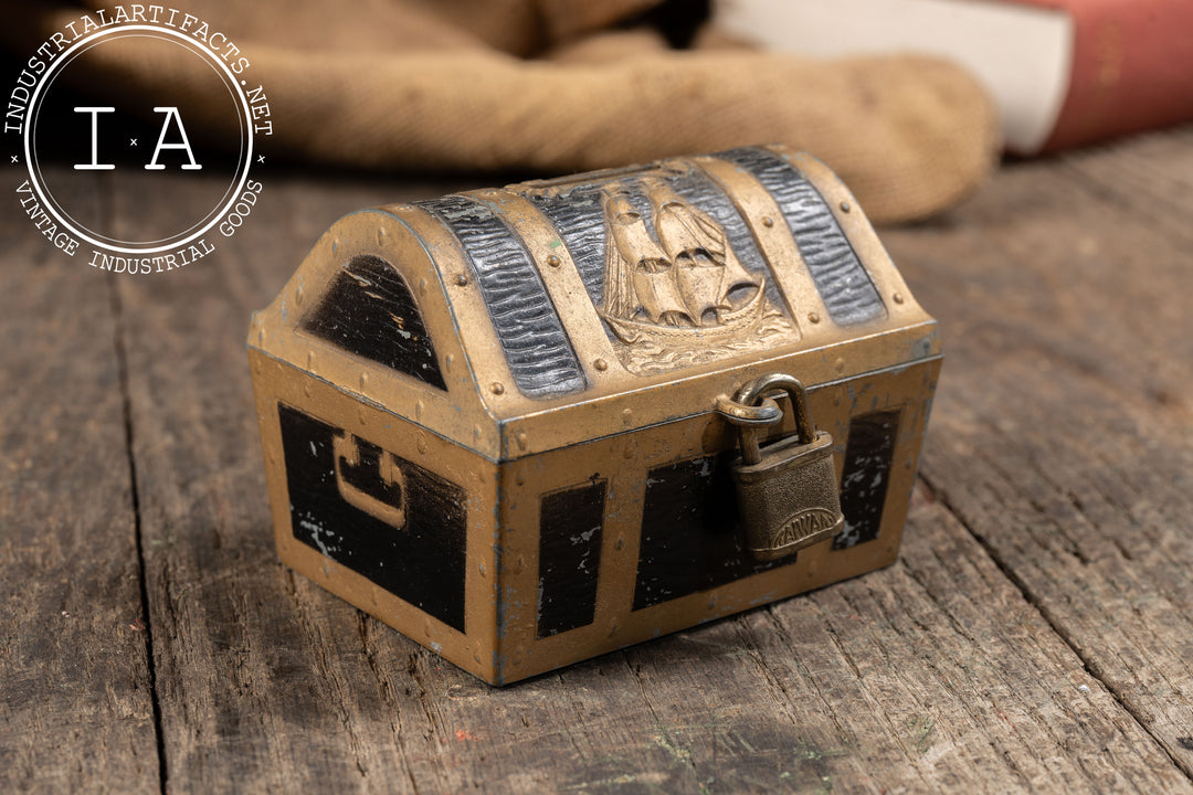 Vintage Painted Metal Pirate Chest Coin Bank by E. J. Kahn