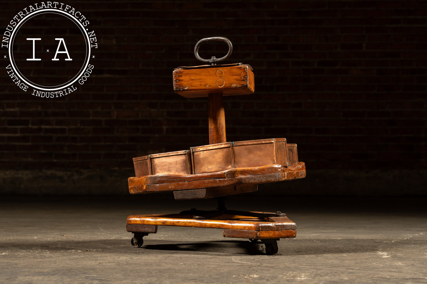 Early 20th Century Copper & Wood Rotating Cobbler’s Parts Bin