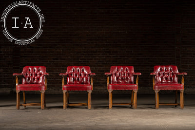 Set Of Four Tufted Leather Bankers Chairs in Red