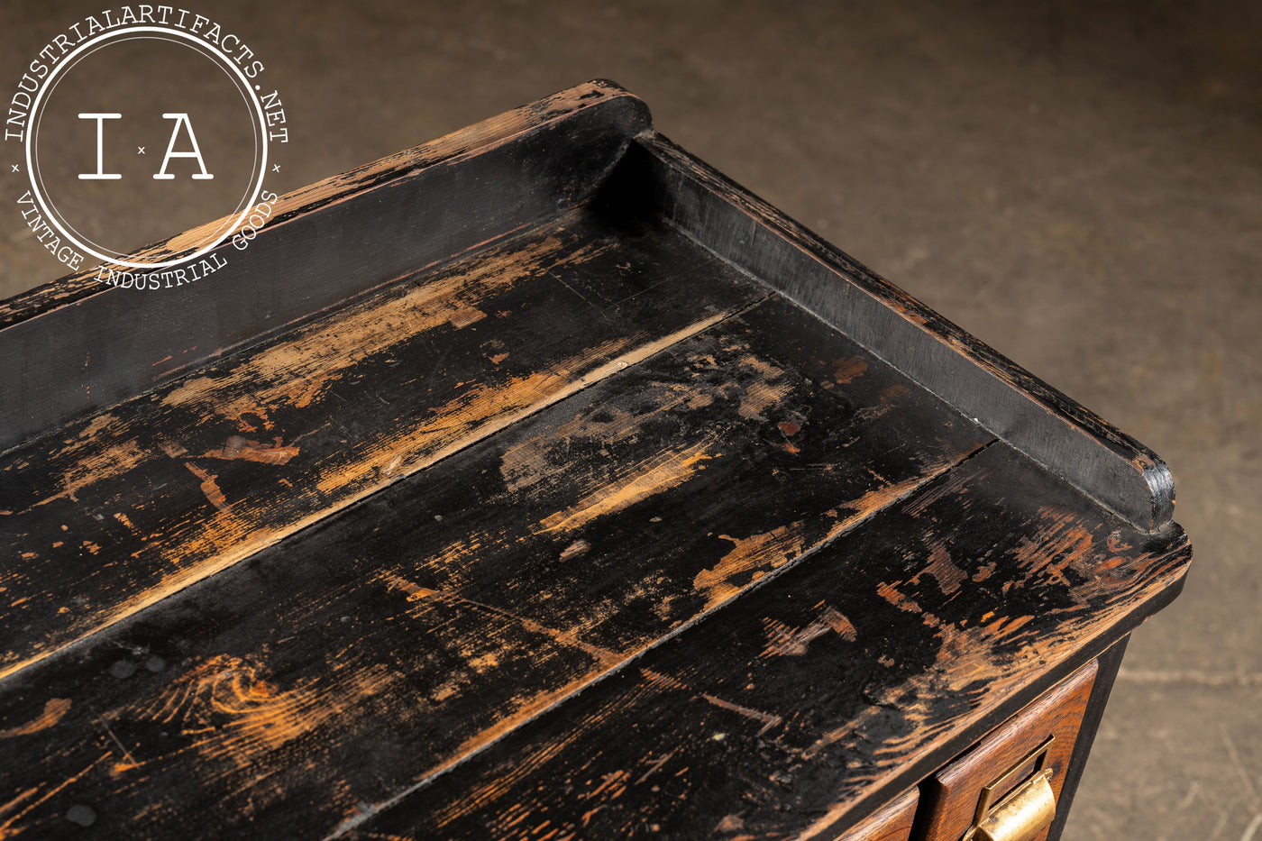 Wooden 14 Drawer Rolling Shop Cabinet in Distressed Black