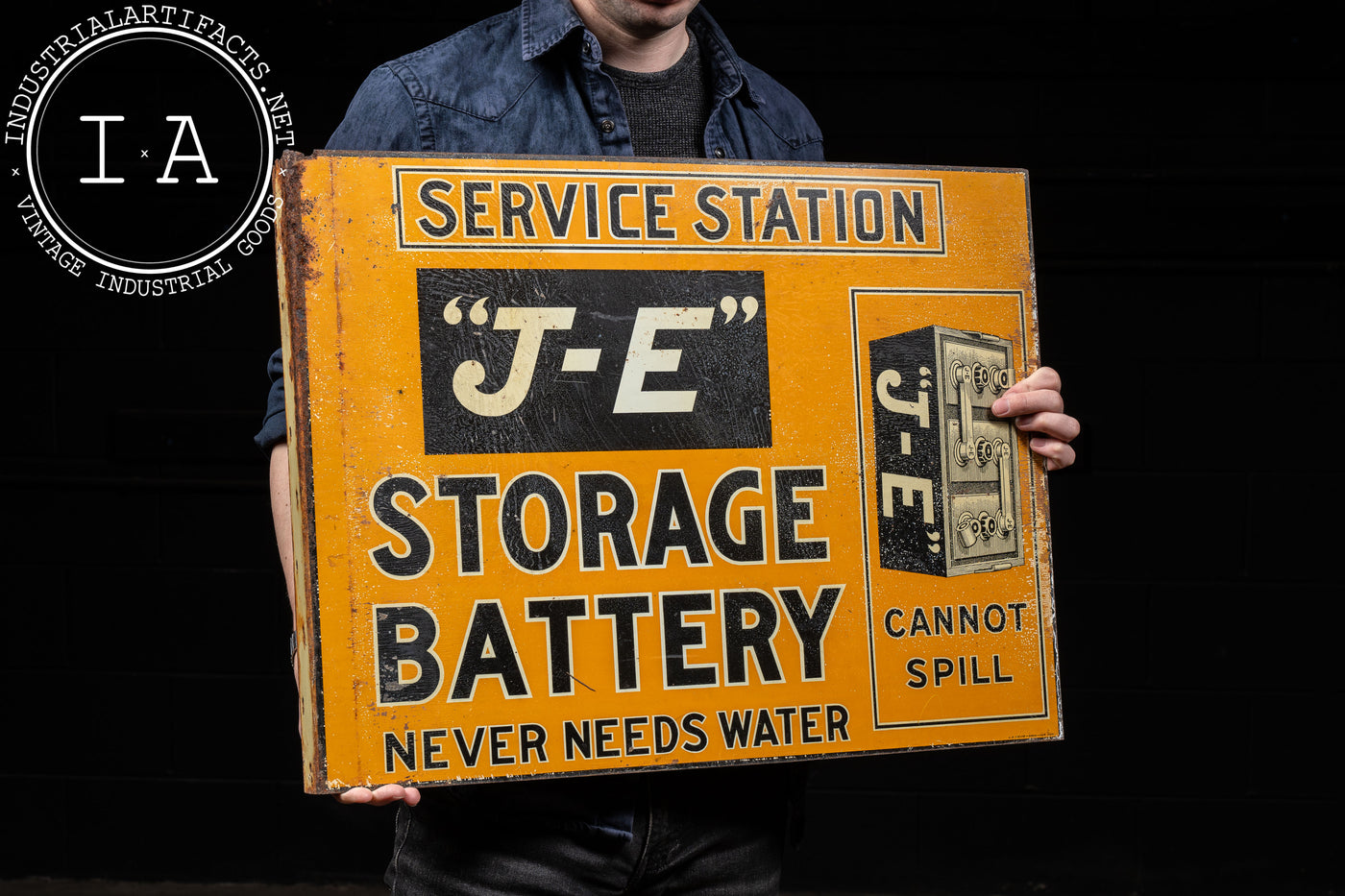 Early 20th Century "J-E" Storage Battery Flange Sign