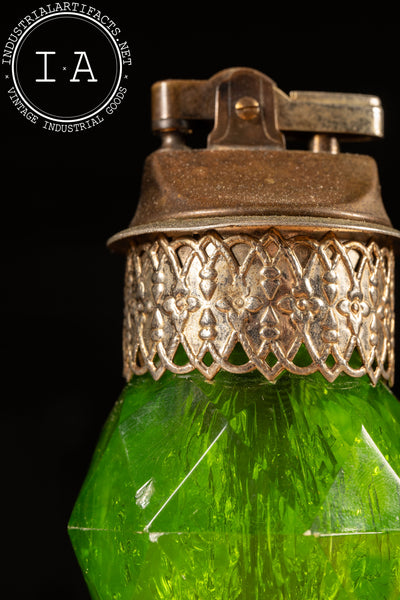 Hollywood Regency-Inspired Brass and Green Crystal Table Lighter