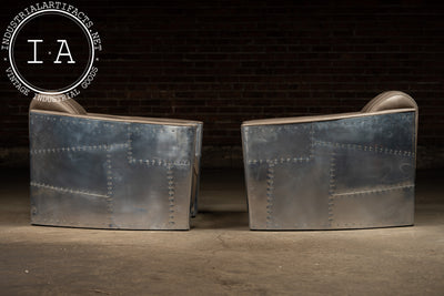 Vintage Pair of Aviator Chairs with Ottoman in Gray by RH