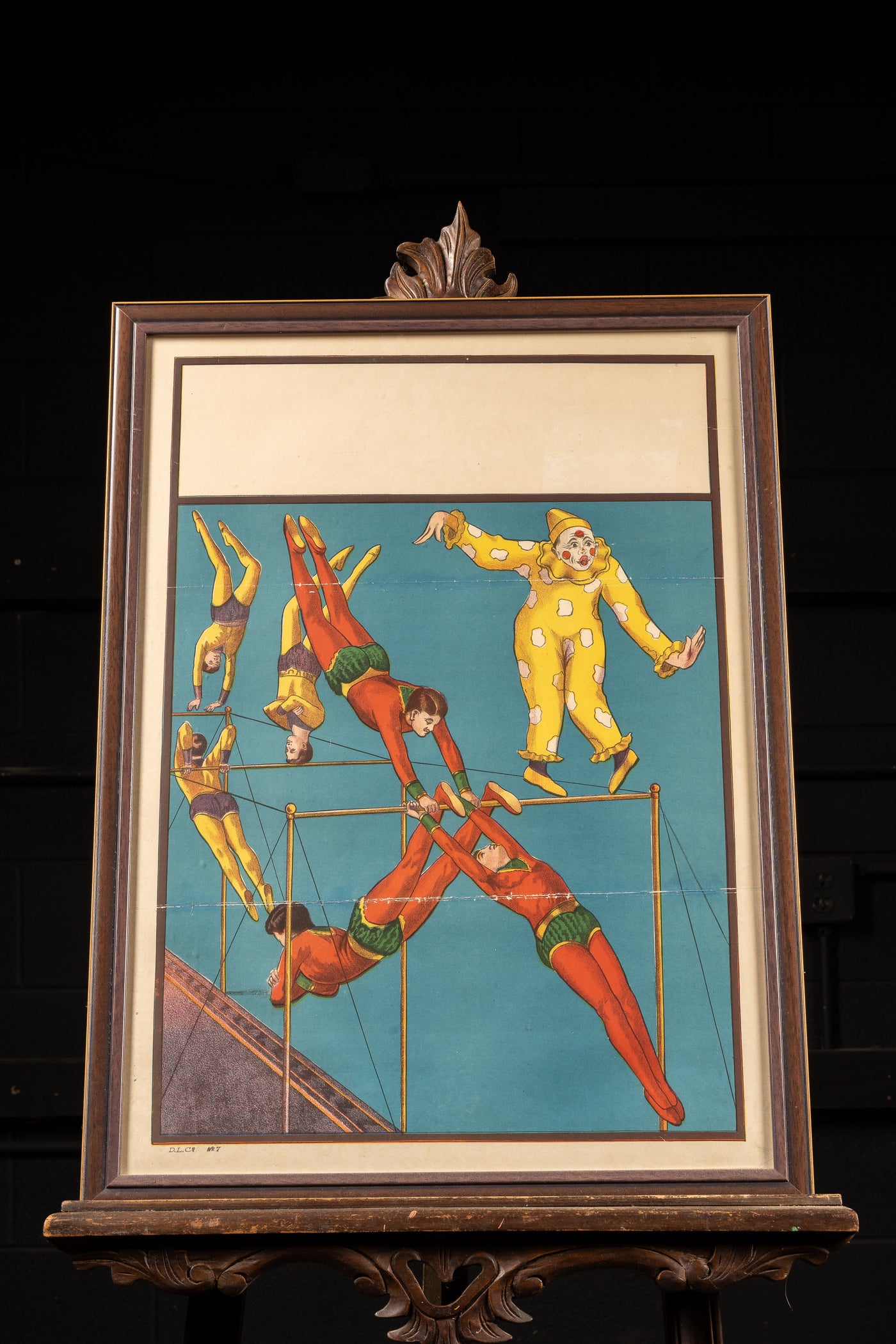 c. 1930 Acrobats on a Highwire Lithographic Print Framed