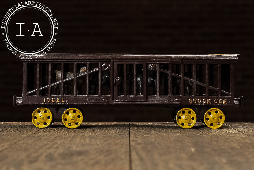 Antique Ideal Cast Iron Railroad Stock Car with Yellow Wheels