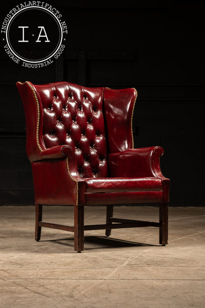 Vintage Tufted Leather Chesterfield Armchair in Red