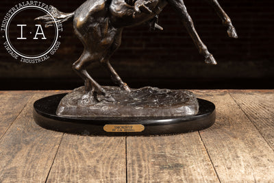Smokin' Up | 1903 C. M. Russel Bronze Statue on Plaque, Signed and Dated