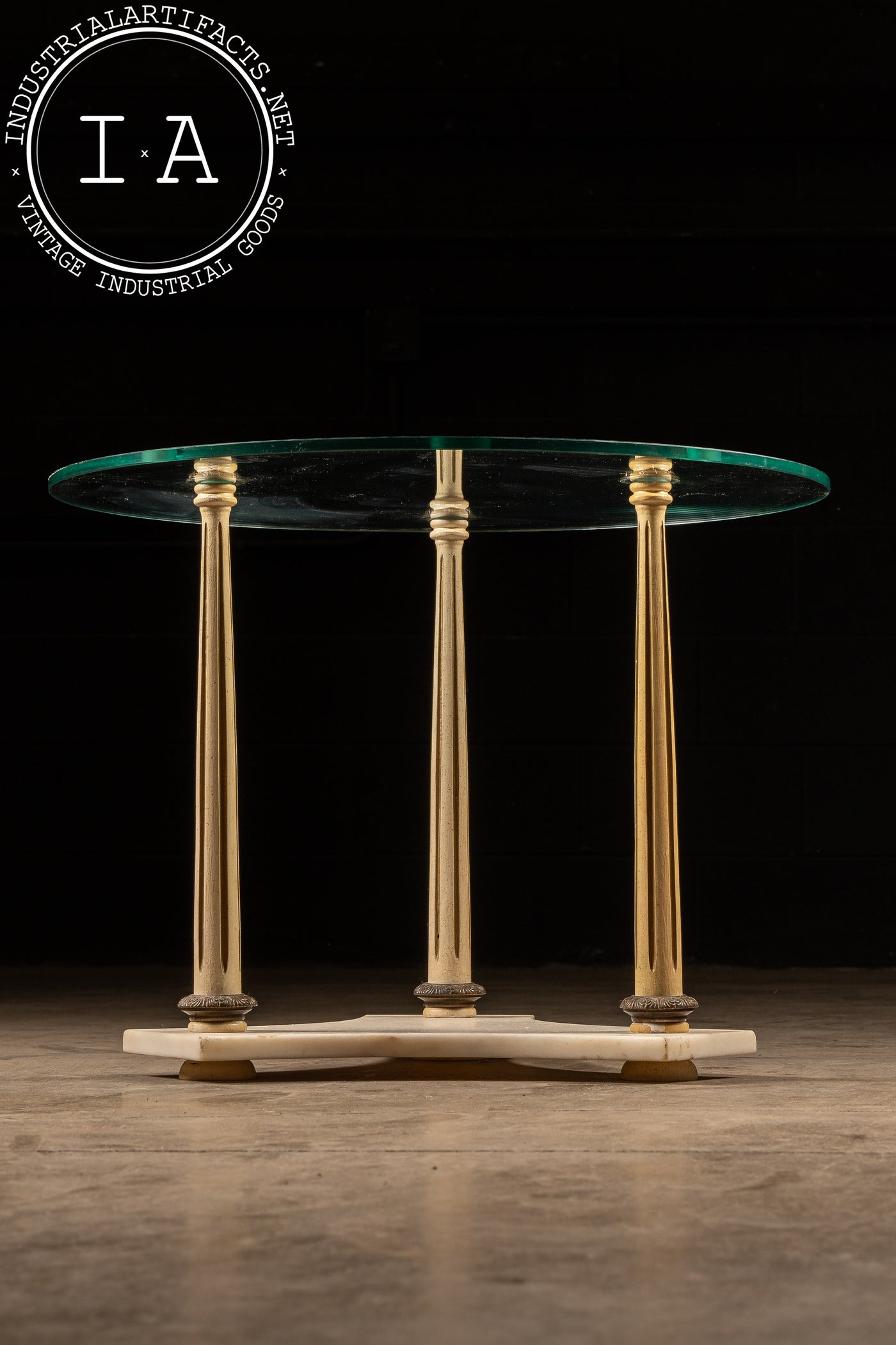 Mid-Century Marble and Glass Neoclassical Round Coffee Table