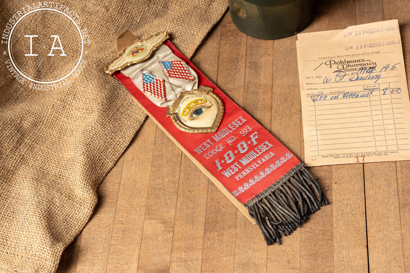 Late 19th Century I. O. O. F. Lodge No. 593 Ceremonial Ribbon