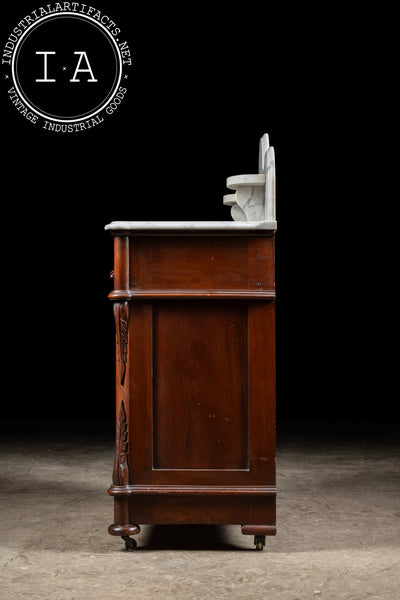 Late 19th Century Eastlake Victorian Walnut Commode Wash Stand with Marble Top