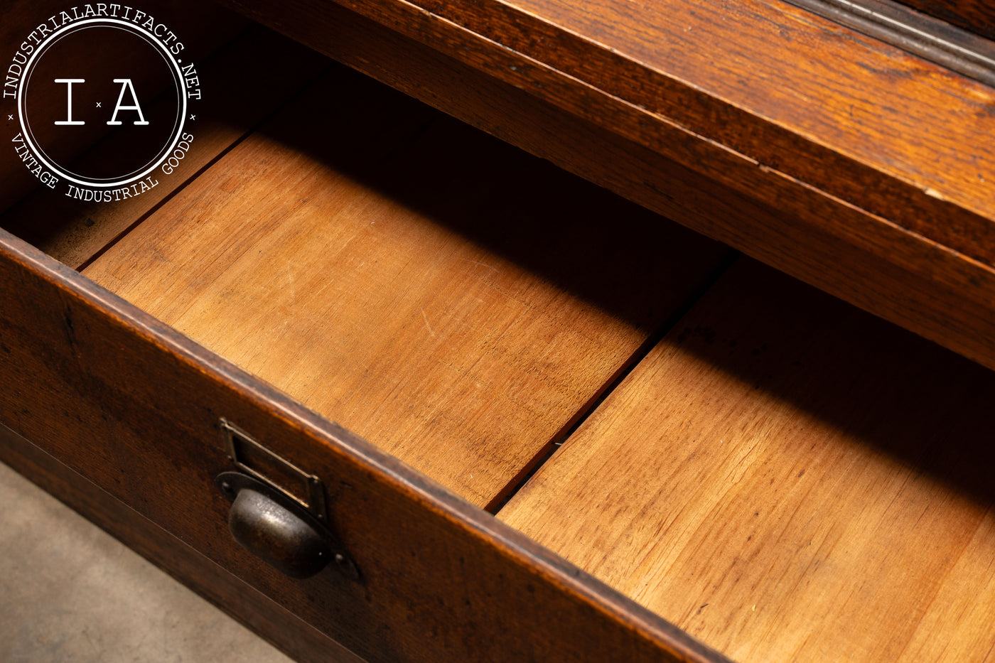 Solid Oak Mercantile Cabinet with Japanned Copper Hardware