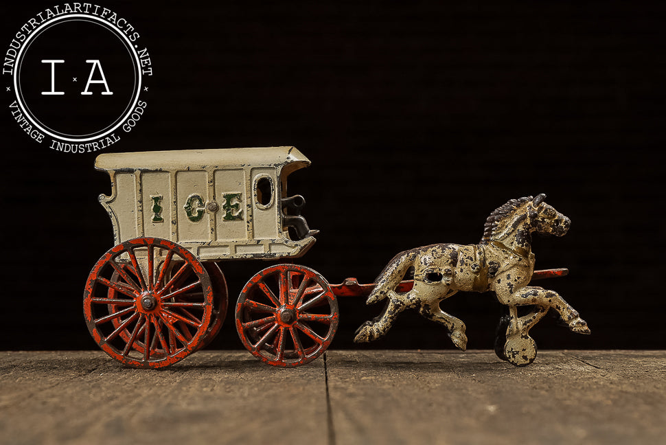 Antique Cast Iron Horse Drawn Ice Wagon with Driver