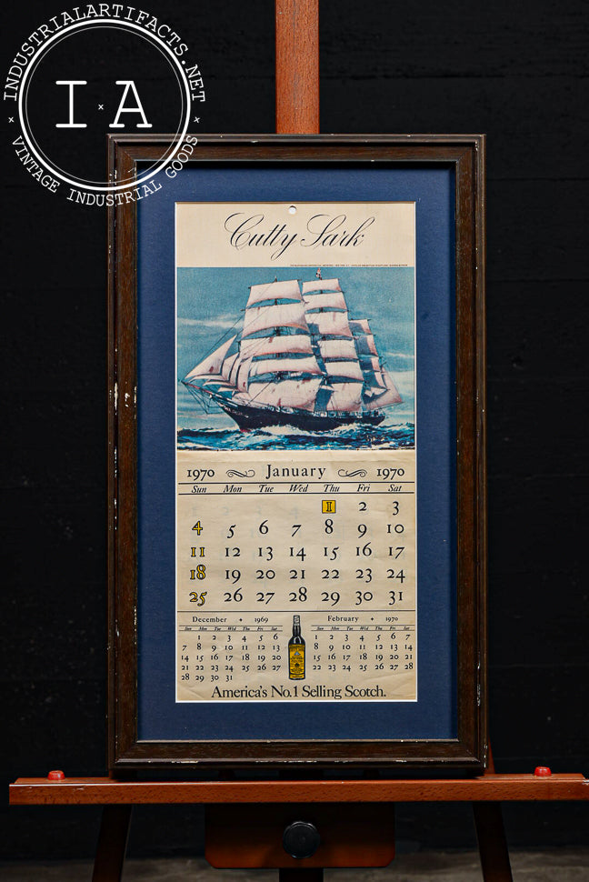 Vintage Framed Cutty Sark Scotch Advertising Calendar, 1970