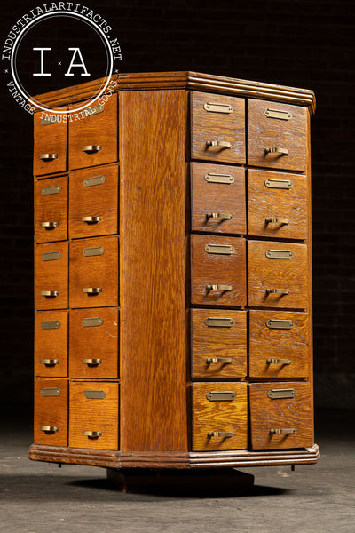 Early 20th Century Oak 40-Drawer Revolving Parts Cabinet