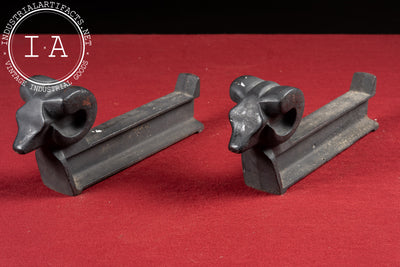 Early 20th Century Decorative Cast Iron Ram Andirons