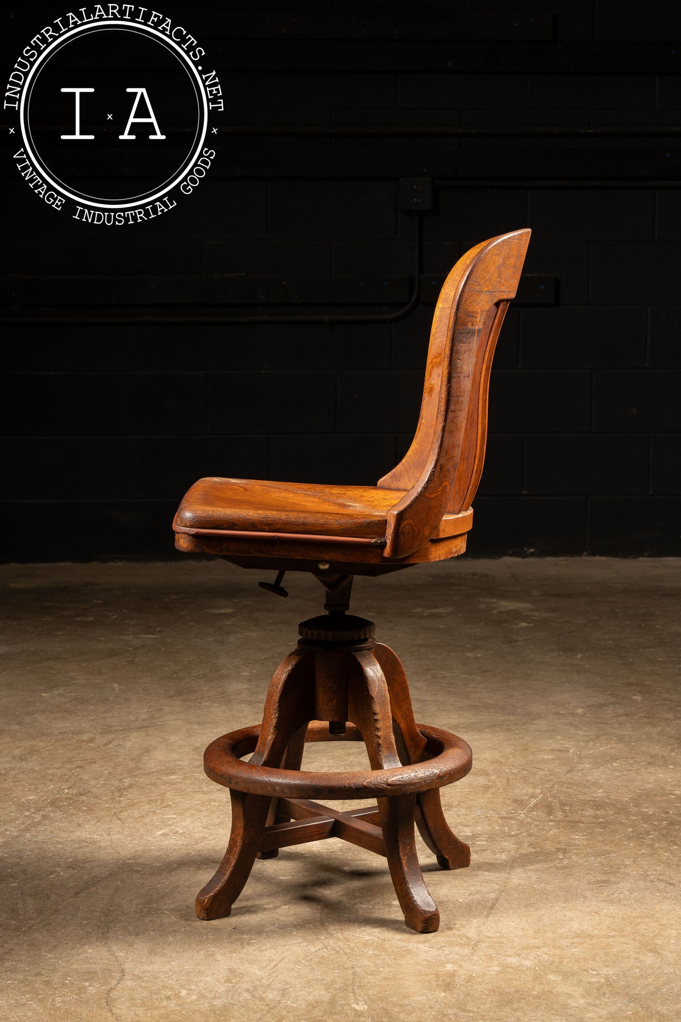 Vintage Wooden Bookkeeping Swivel Stool