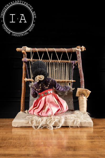 Vintage Indigenous Woman On Loom Sculpture