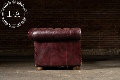 Deep Oxblood Leather Chesterfield Sofa with Nailhead Trim