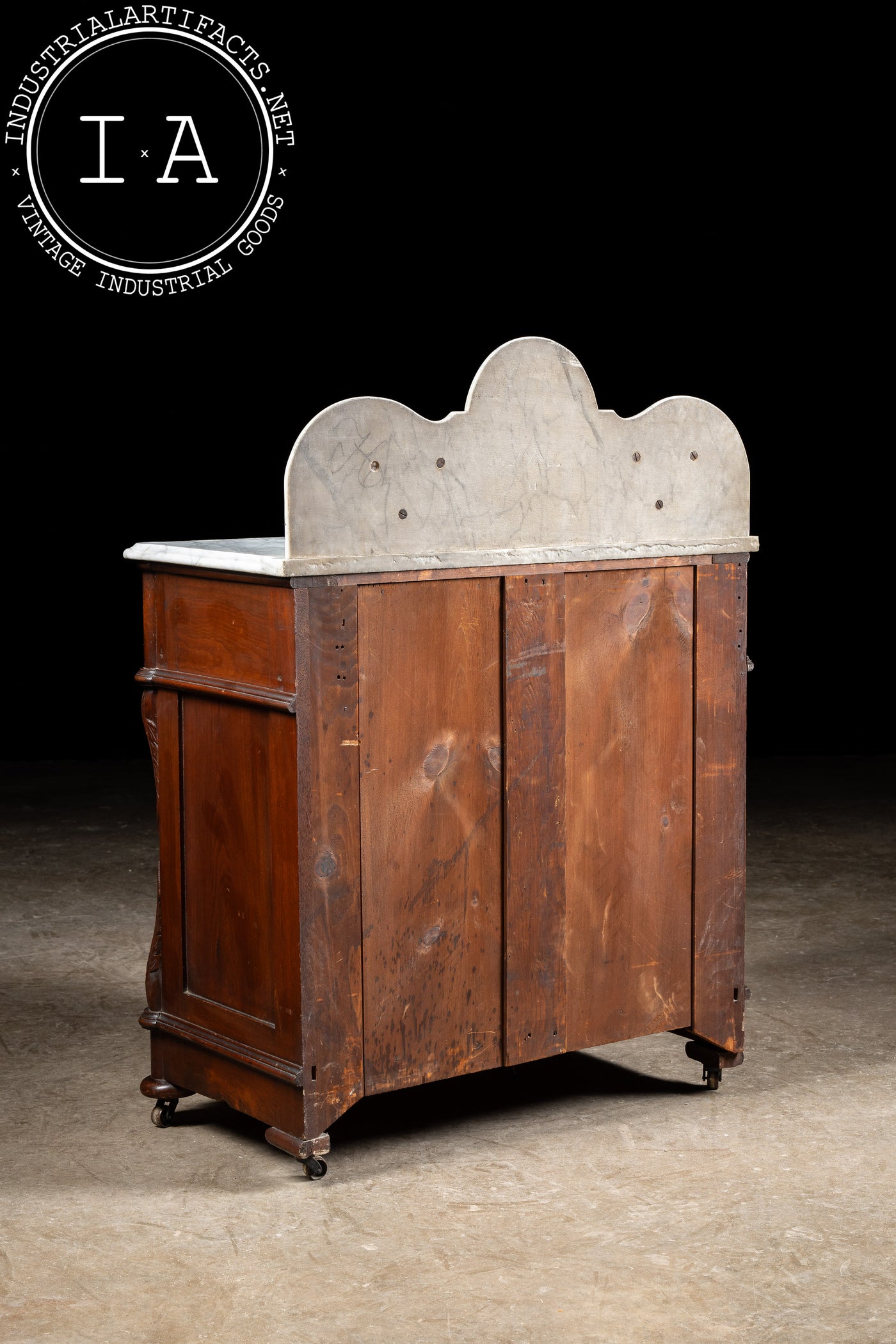 Late 19th Century Eastlake Victorian Walnut Commode Wash Stand with Marble Top