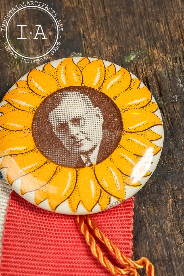 Vintage Alf Landon Political Campaign Ribbon Badge with Elephant Charm