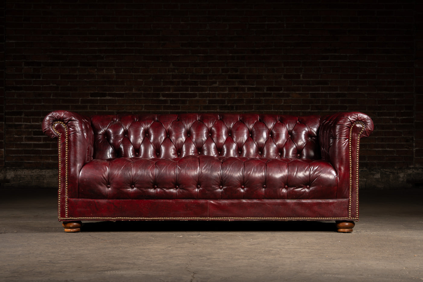 Vintage Tufted Leather Chesterfield Sofa in Oxblood
