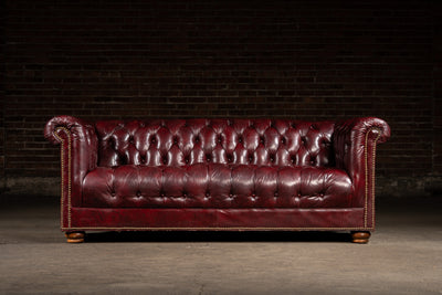 Vintage Tufted Leather Chesterfield Sofa in Oxblood