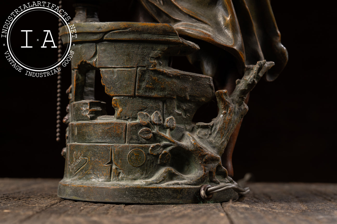 Art Nouveau Figural Lamp with Uranium Glass Shade by Anglade