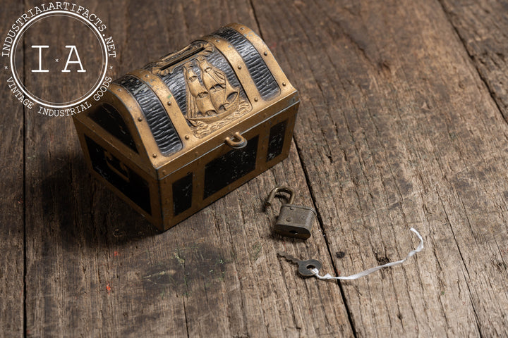 Vintage Painted Metal Pirate Chest Coin Bank by E. J. Kahn