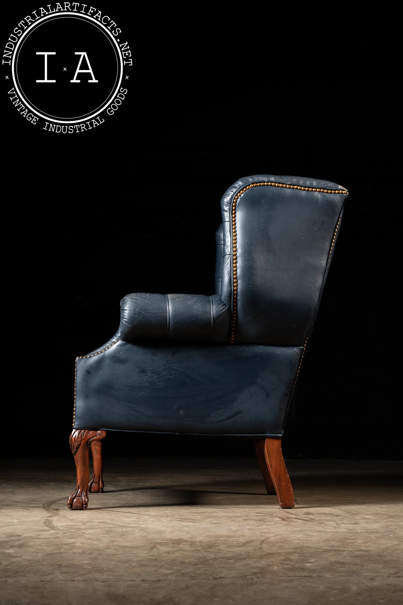 Vintage Tufted Wingback Armchair in Blue