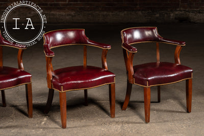 Set Of Four Nailhead Trim Barrel-Back Leather Armchairs in Oxblood