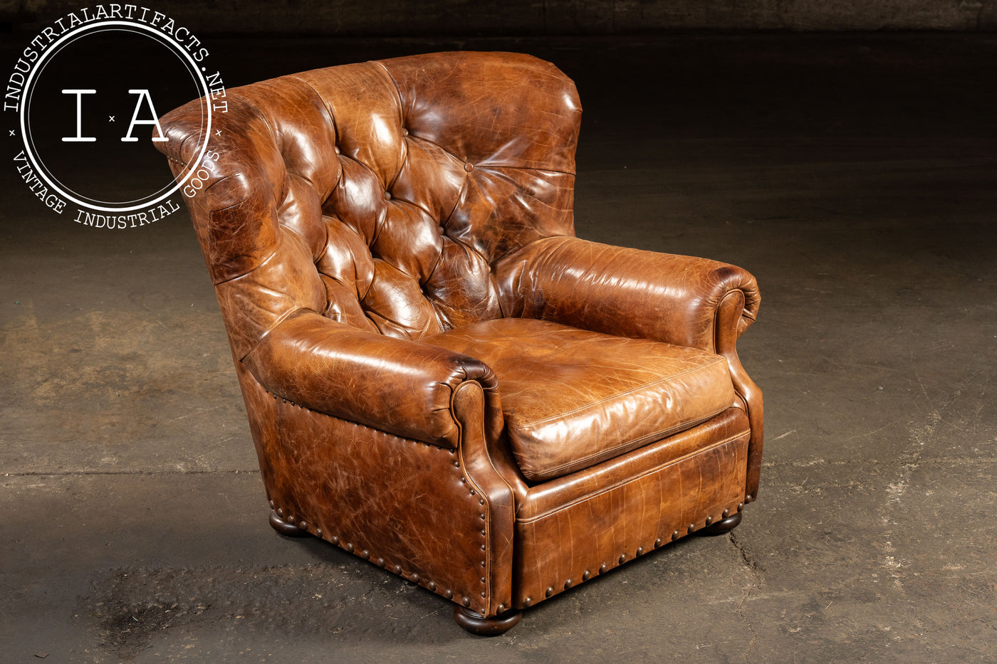 Full Grain Leather Churchill Chair with Ottoman by King Hickory in Brown