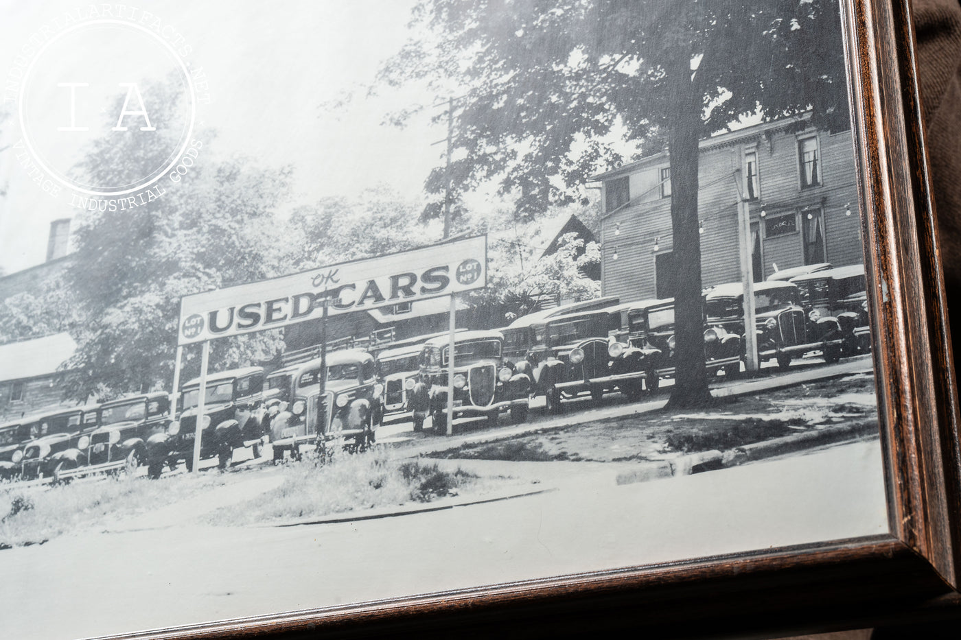 Vintage Framed Michigan Car Lot Photograph