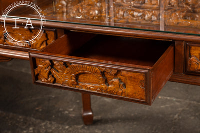 Antique Hand-Carved Chinese Scholar's Writing Desk and Chair Set