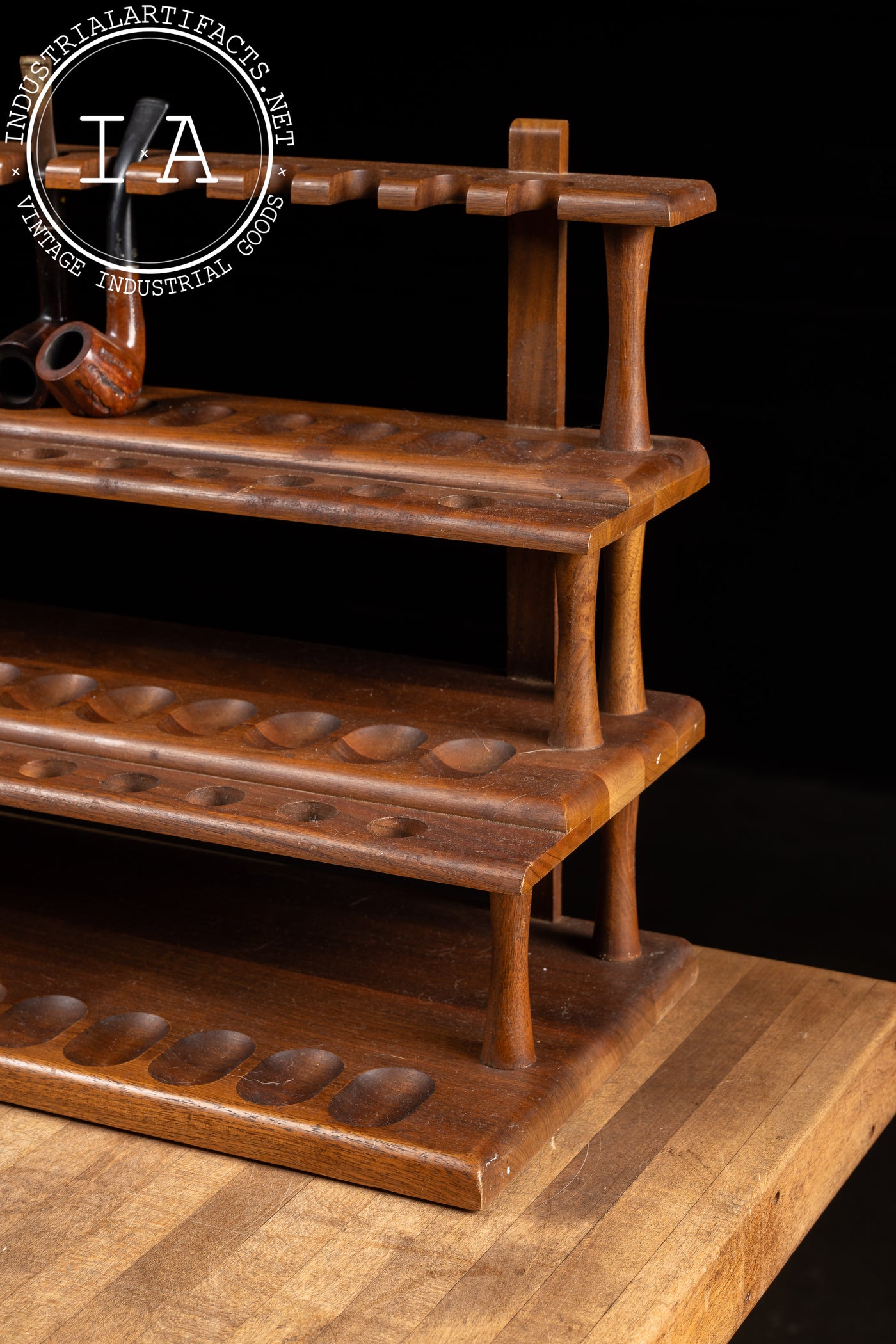 Antique Wall-Mounted Oak Pipe Rack