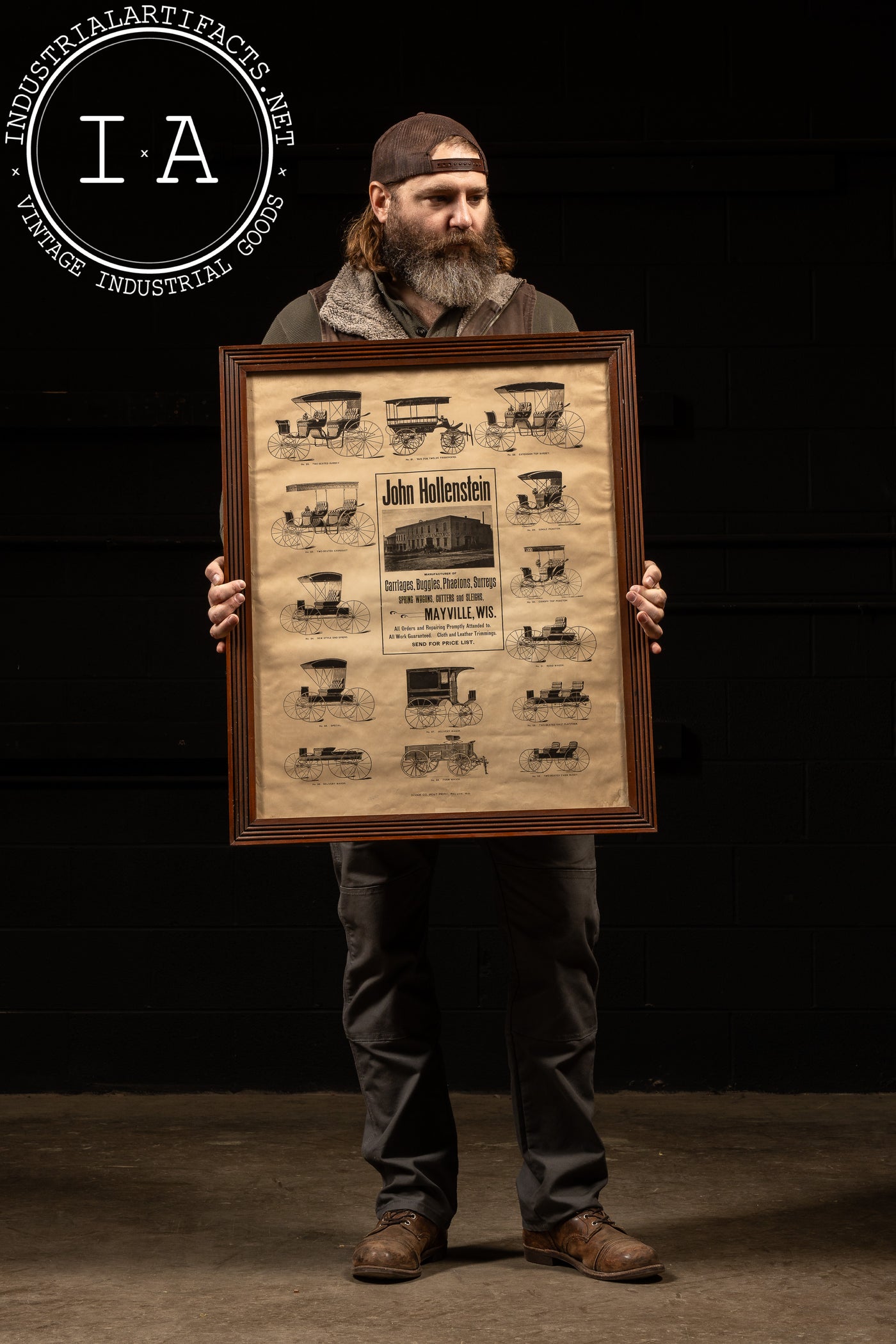 Antique John Hollenstein Carriage Factory Broadside, Framed