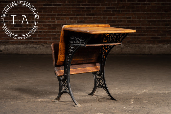 Late 19th Century Cast Iron & Maple School Desk by A. H. Andrews