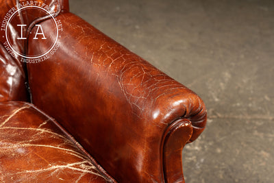 Vintage Tufted Leather Chesterfield Armchair and Ottoman by Hickory Chair