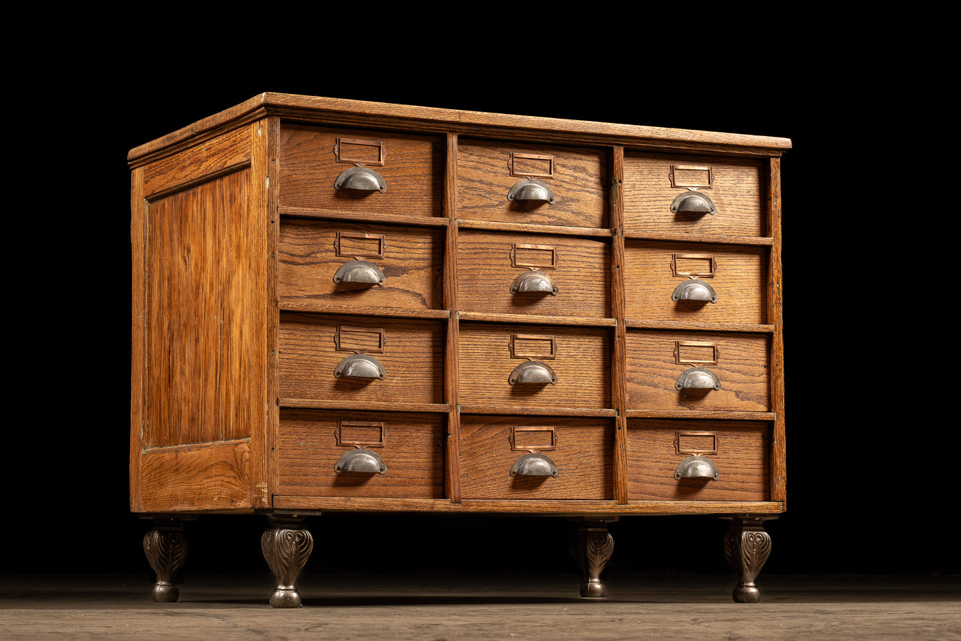 Antique Oak 12-Drawer Document Cabinet