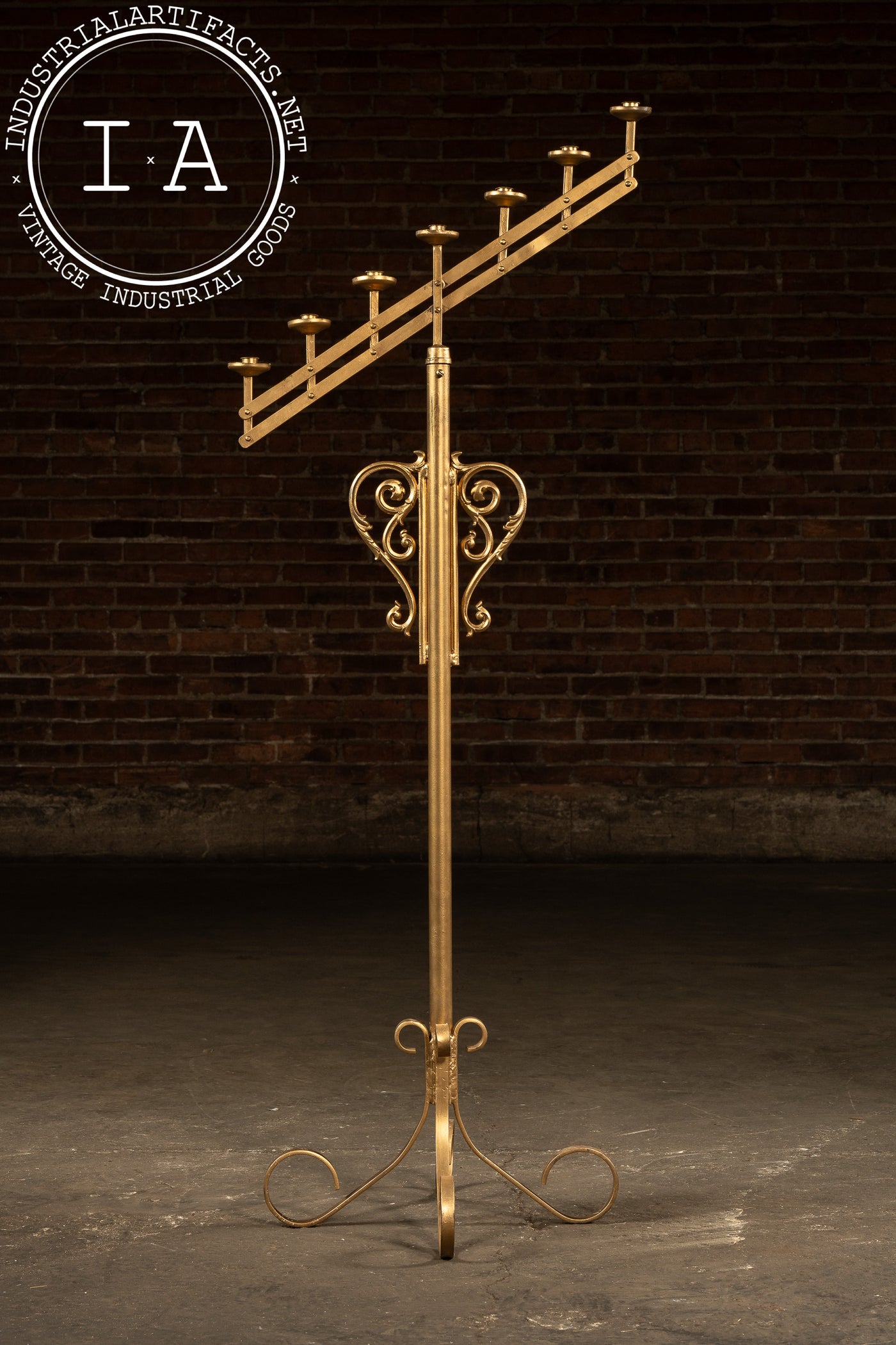 Vintage Gold-Painted Adjustable Floor Candelabra
