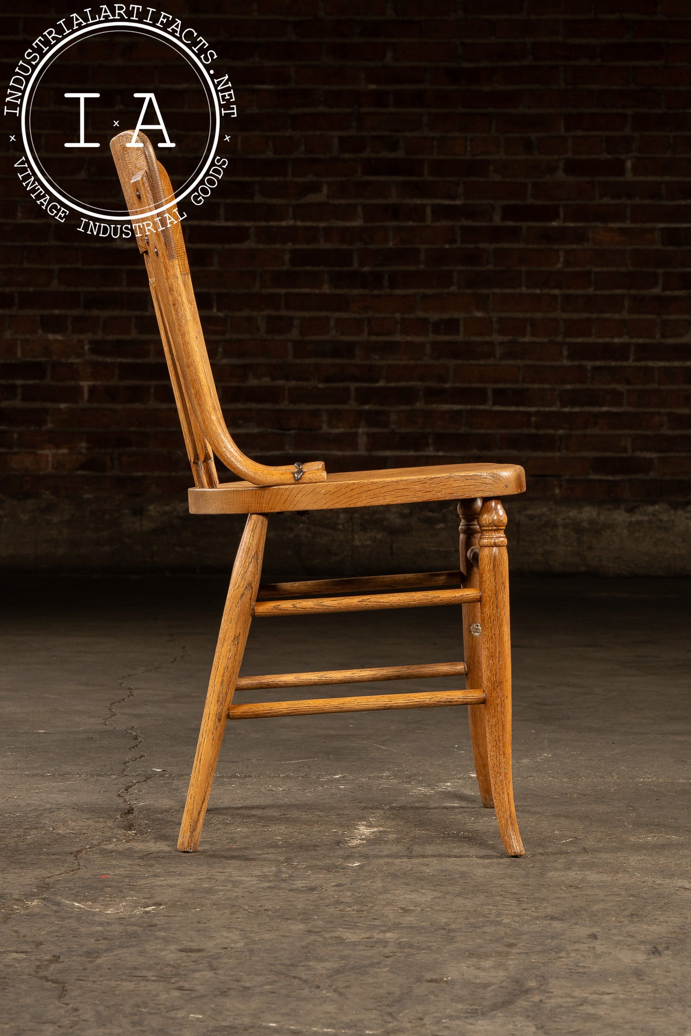 Antique Quarter-Sawn Oak Dining Chair with Cast Iron Bracings