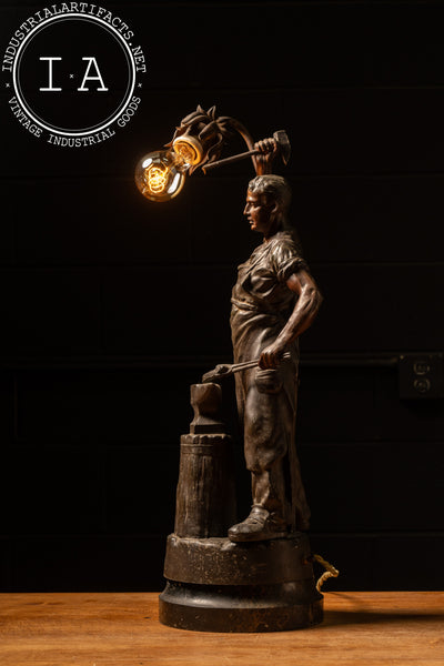 Art Nouveau Blacksmith Spelter Lamp